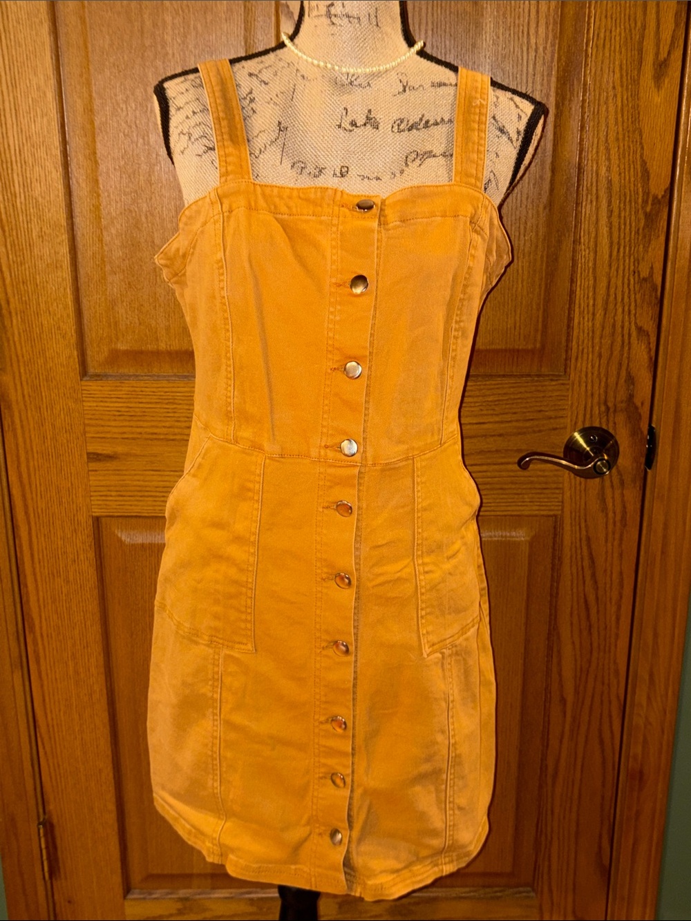 Thread & Supply sz LARGE mustard front button up cute summer dress 👗 pockets